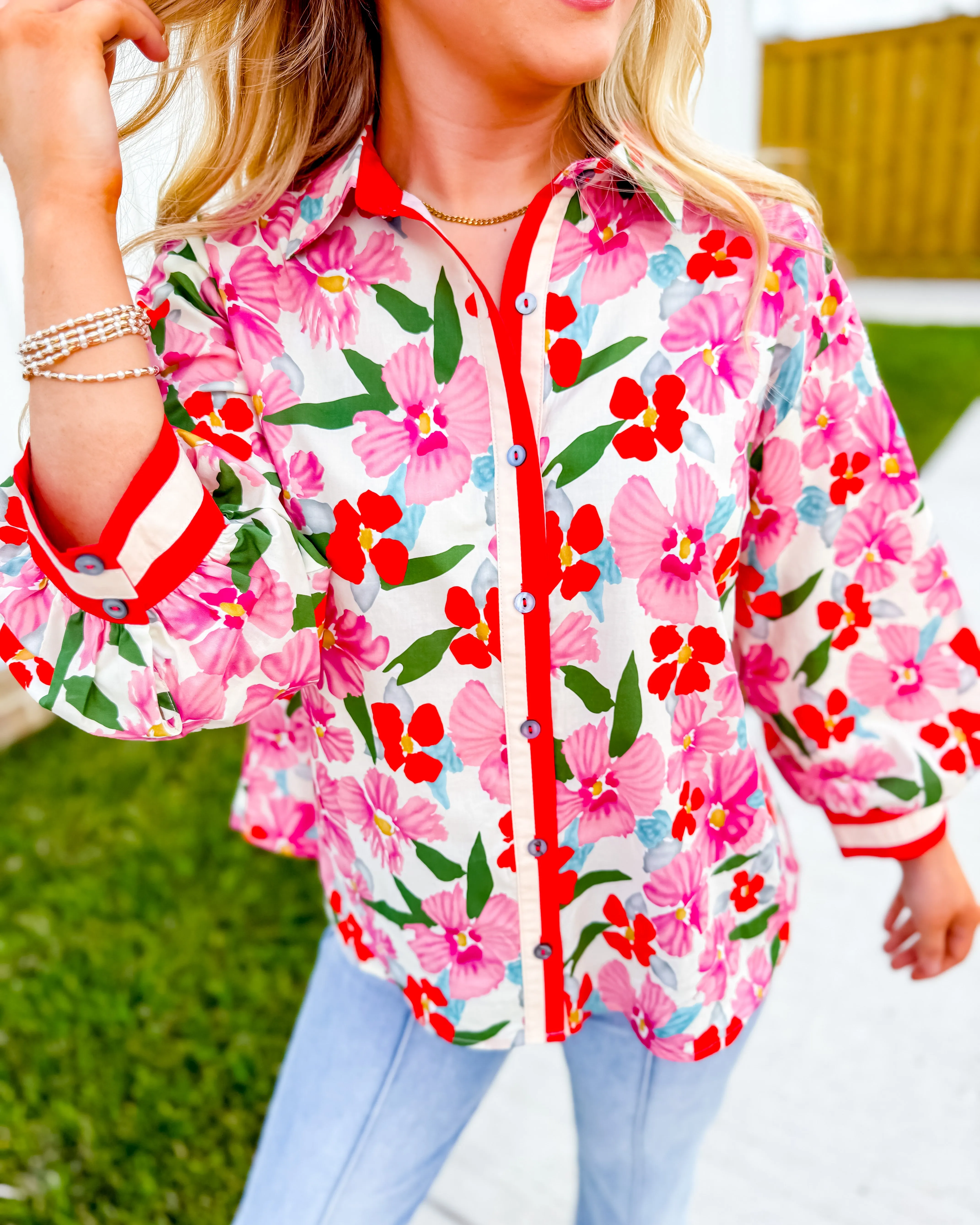 Ribbon Detail Button Down Top