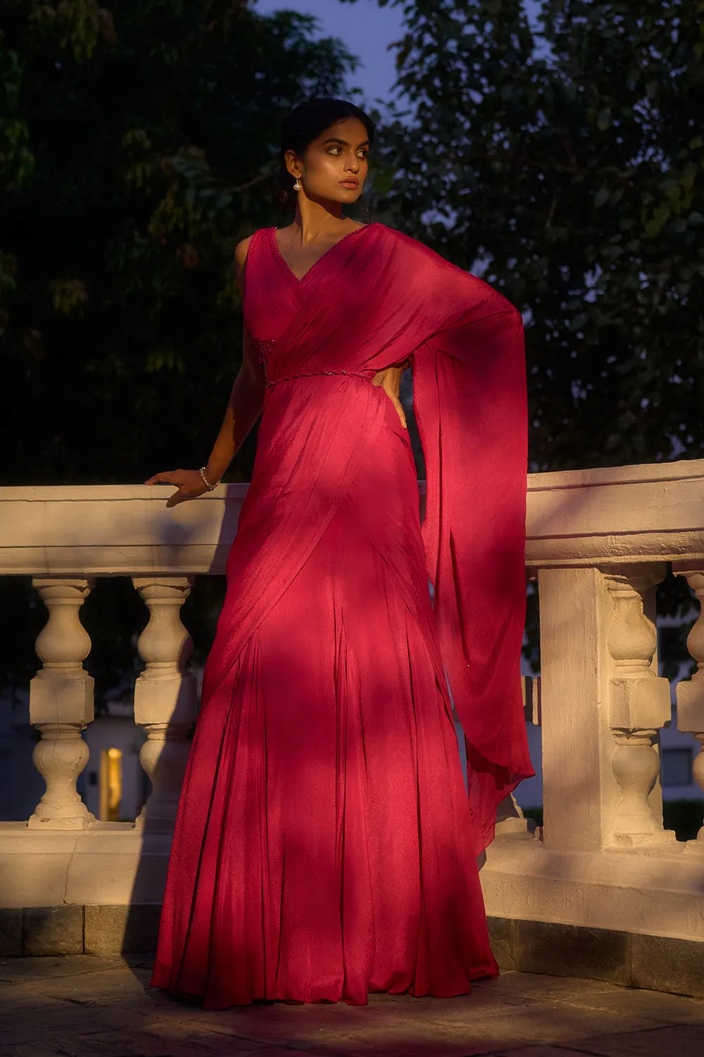 Rose Draped Saree Set