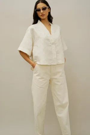 Row Ivory Jacquard V-Neck Button-Down Top