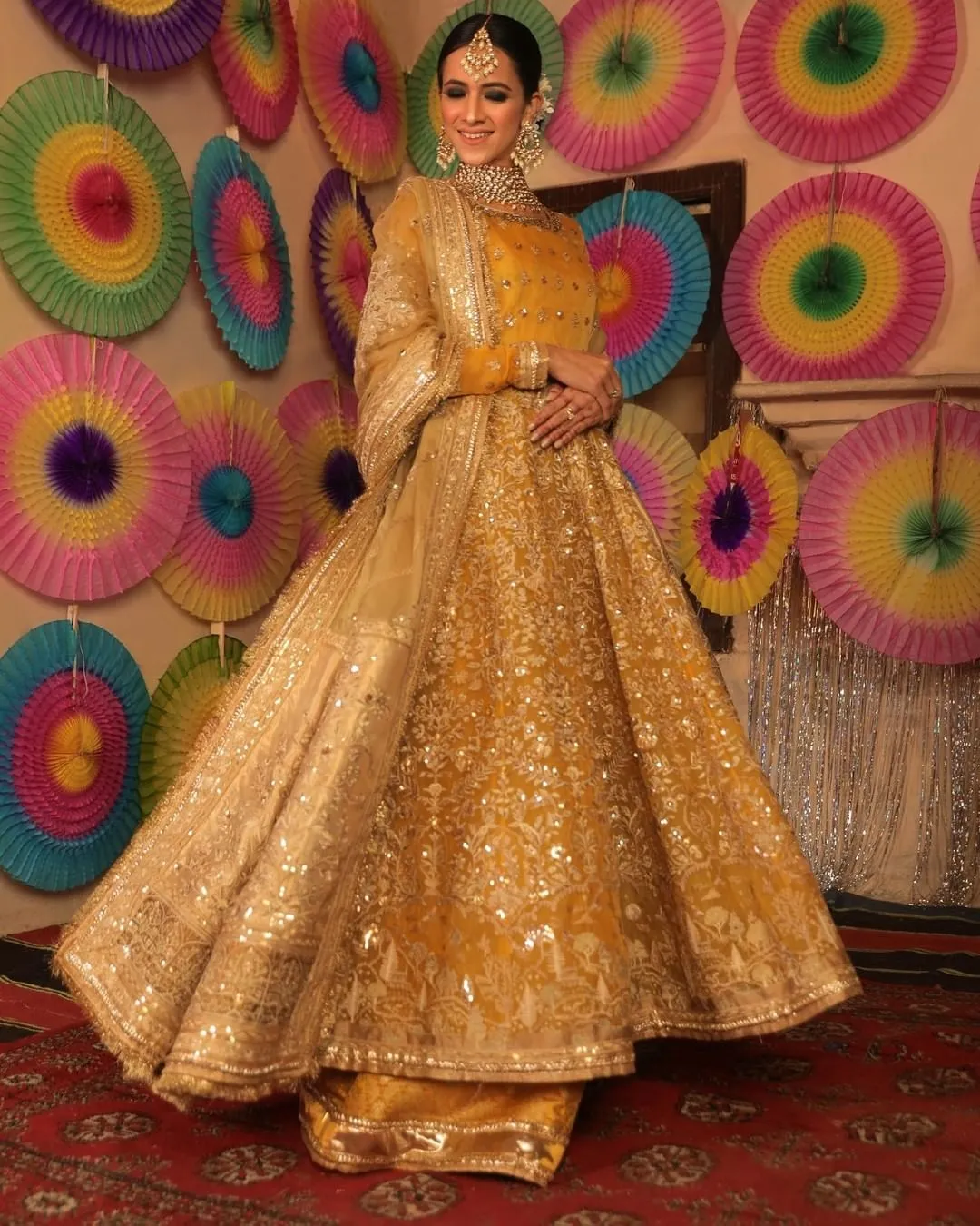 Royal Anarkali Frock Sharara Yellow Mehndi Dress #BS813