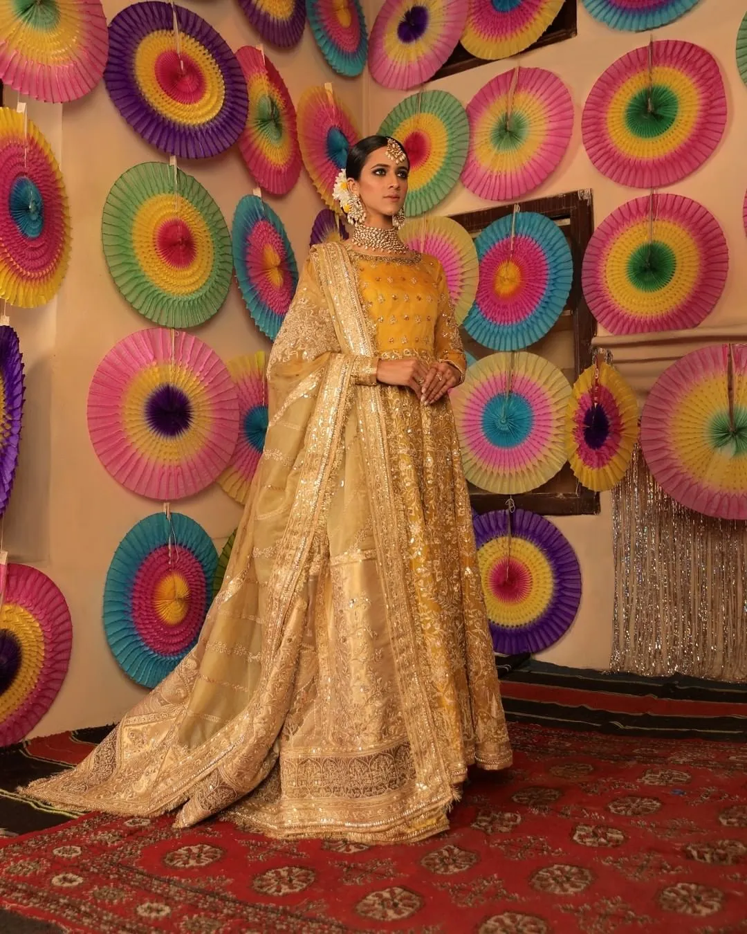 Royal Anarkali Frock Sharara Yellow Mehndi Dress #BS813