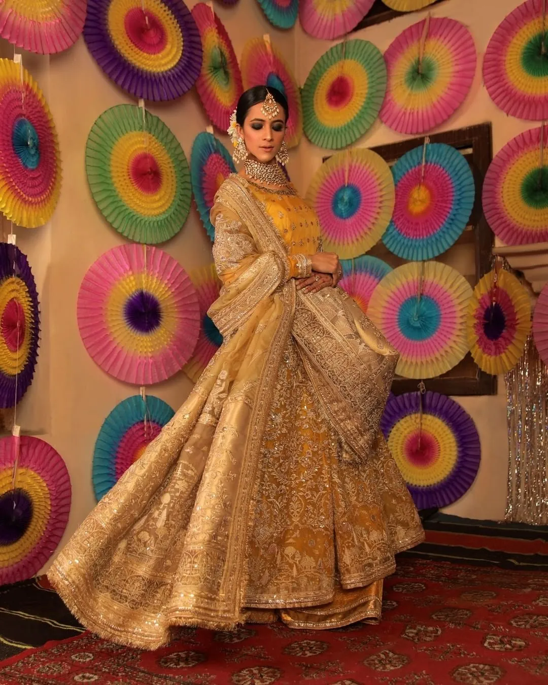 Royal Anarkali Frock Sharara Yellow Mehndi Dress #BS813