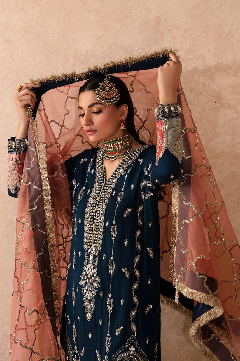Royal Blue Embroidered Pakistani Kameez Sharara with Dupatta Suit