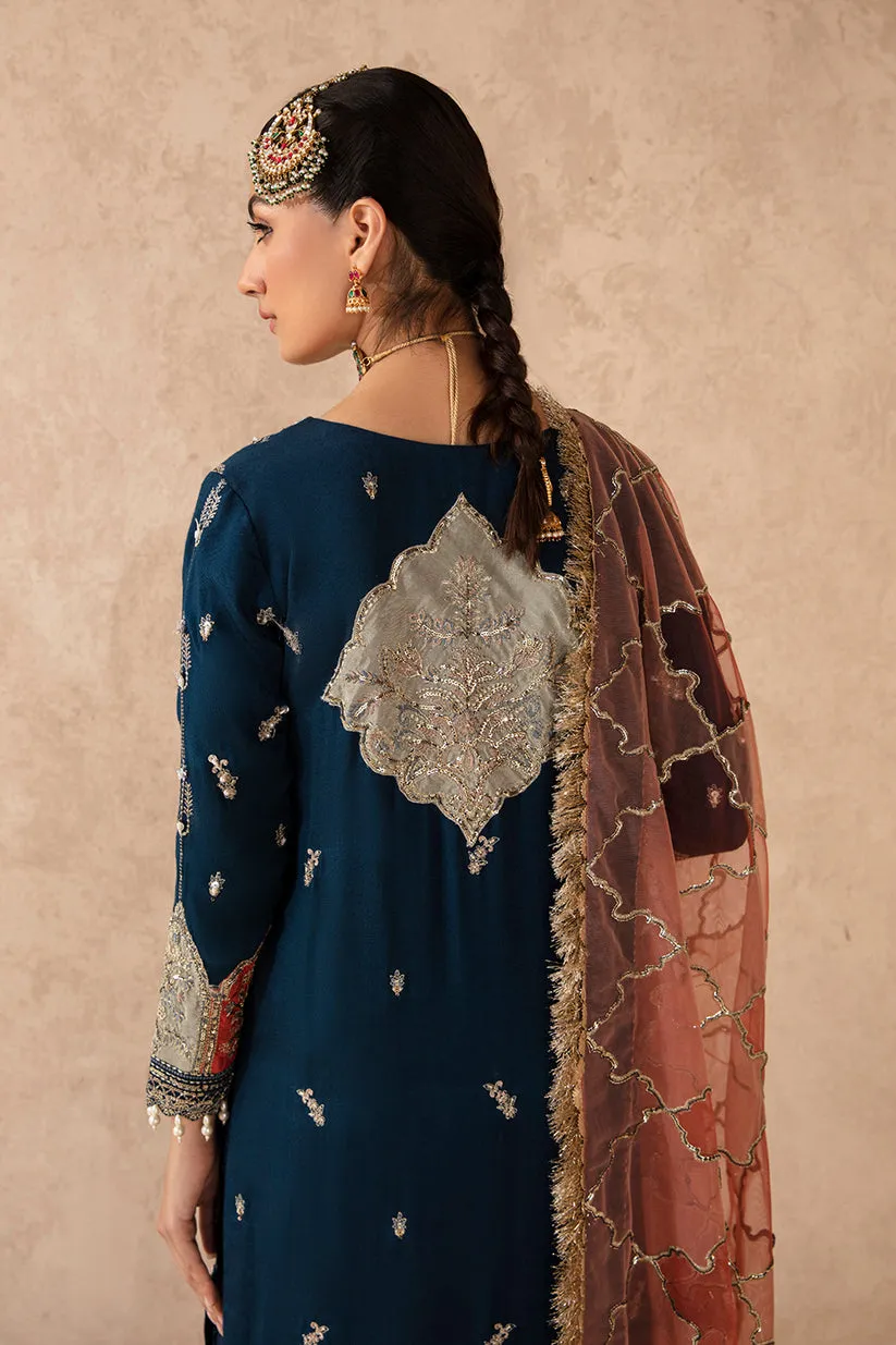 Royal Blue Embroidered Pakistani Kameez Sharara with Dupatta Suit