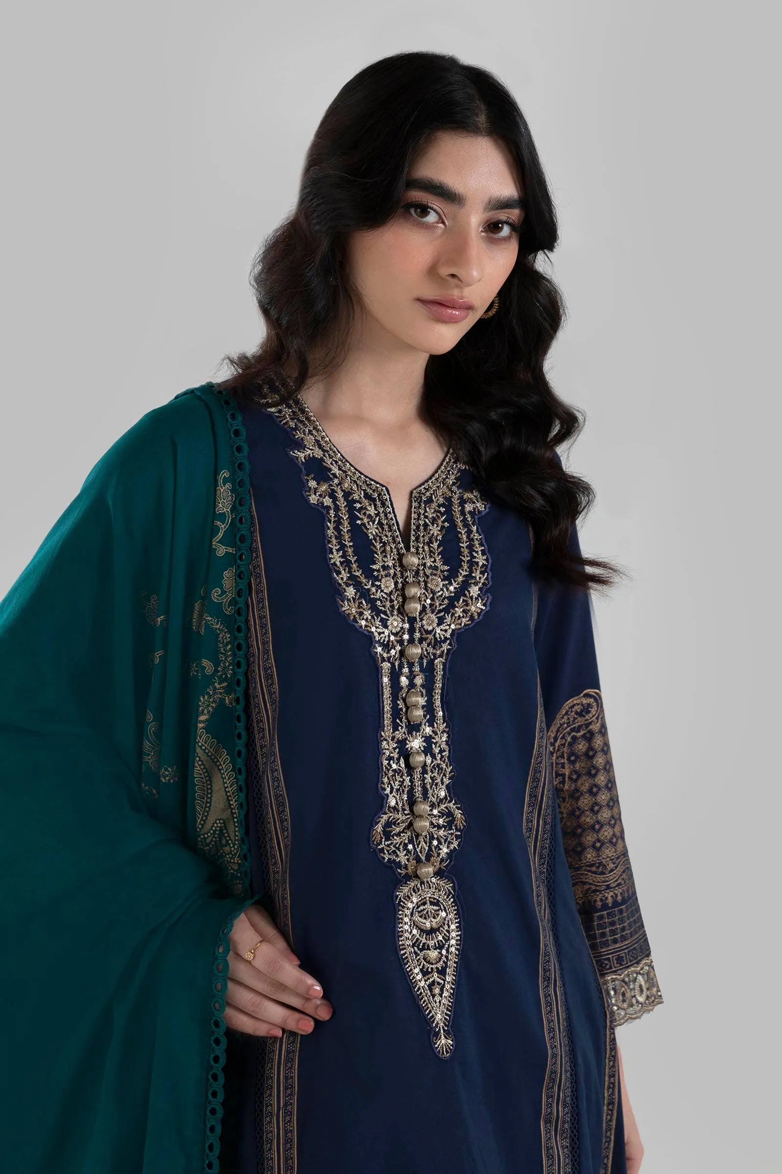Royal Navy Blue Ready To Wear Lawn Basic A Line Pakistani Salwar Suit