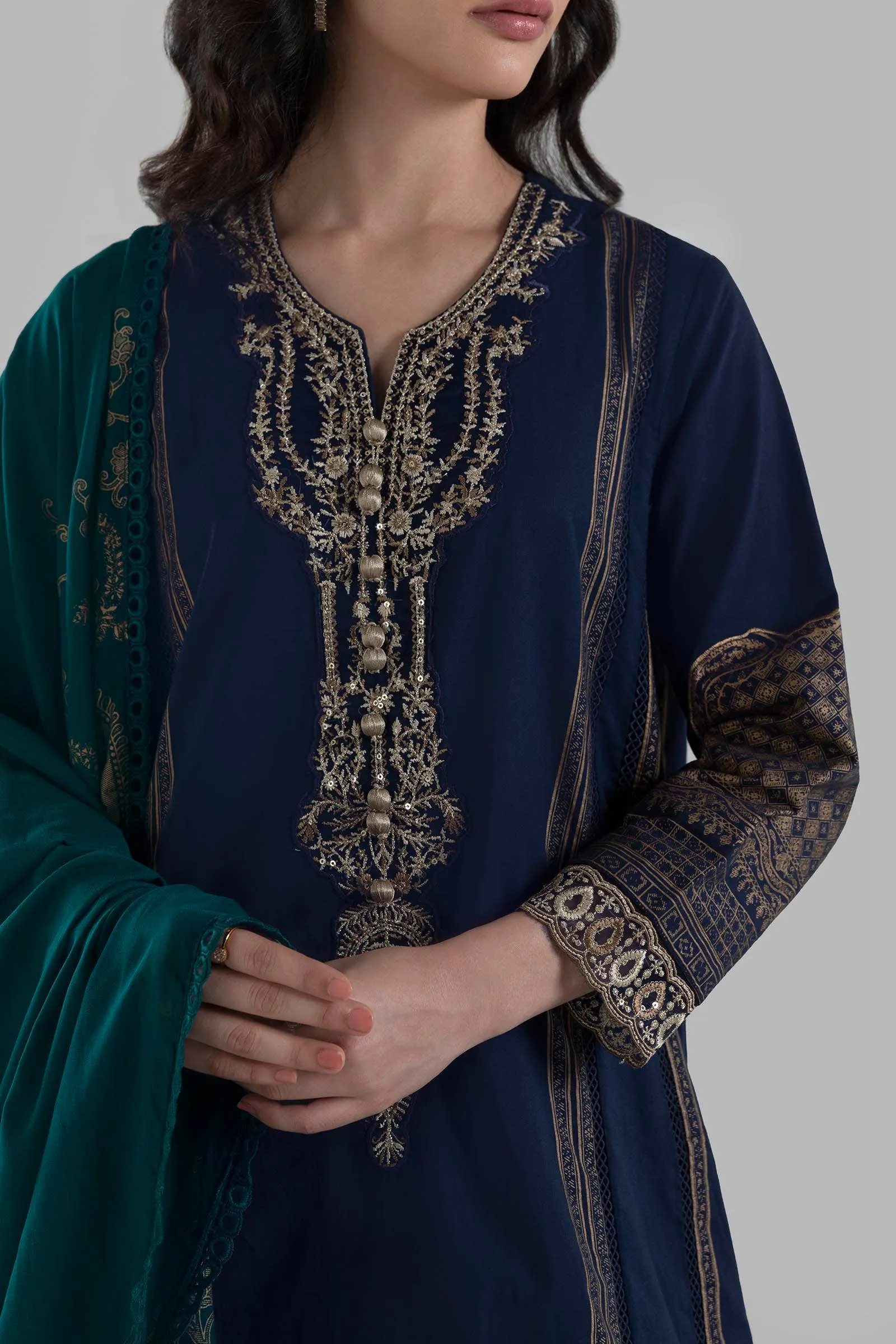 Royal Navy Blue Ready To Wear Lawn Basic A Line Pakistani Salwar Suit