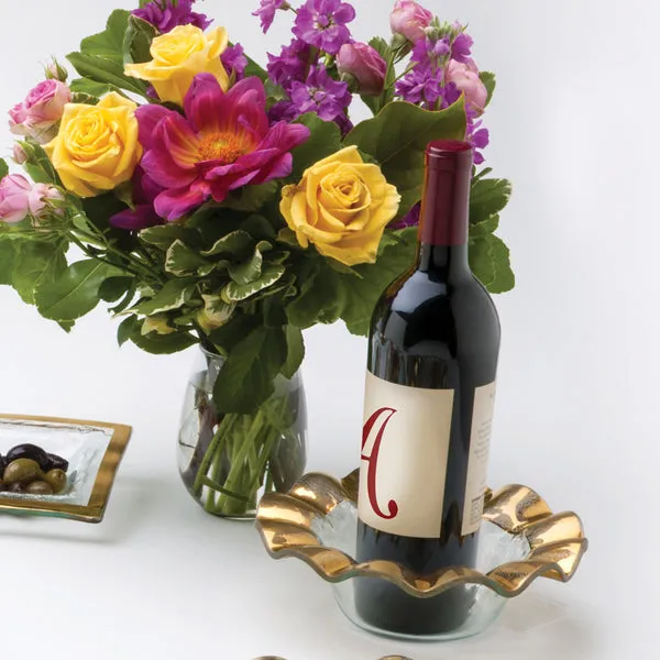 Ruffle Gold Wine Coaster 7x3"