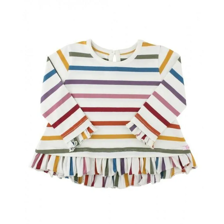 RuffleButts Harvest Rainbow Stripe Ruffle Hem Top
