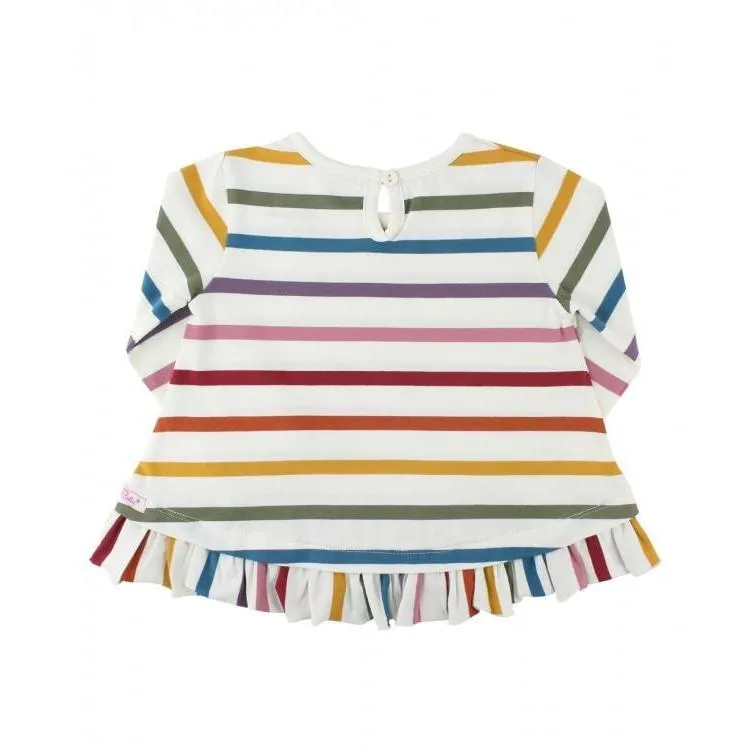 RuffleButts Harvest Rainbow Stripe Ruffle Hem Top