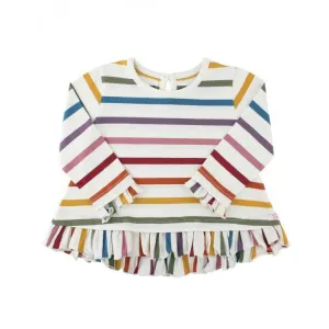 RuffleButts Harvest Rainbow Stripe Ruffle Hem Top