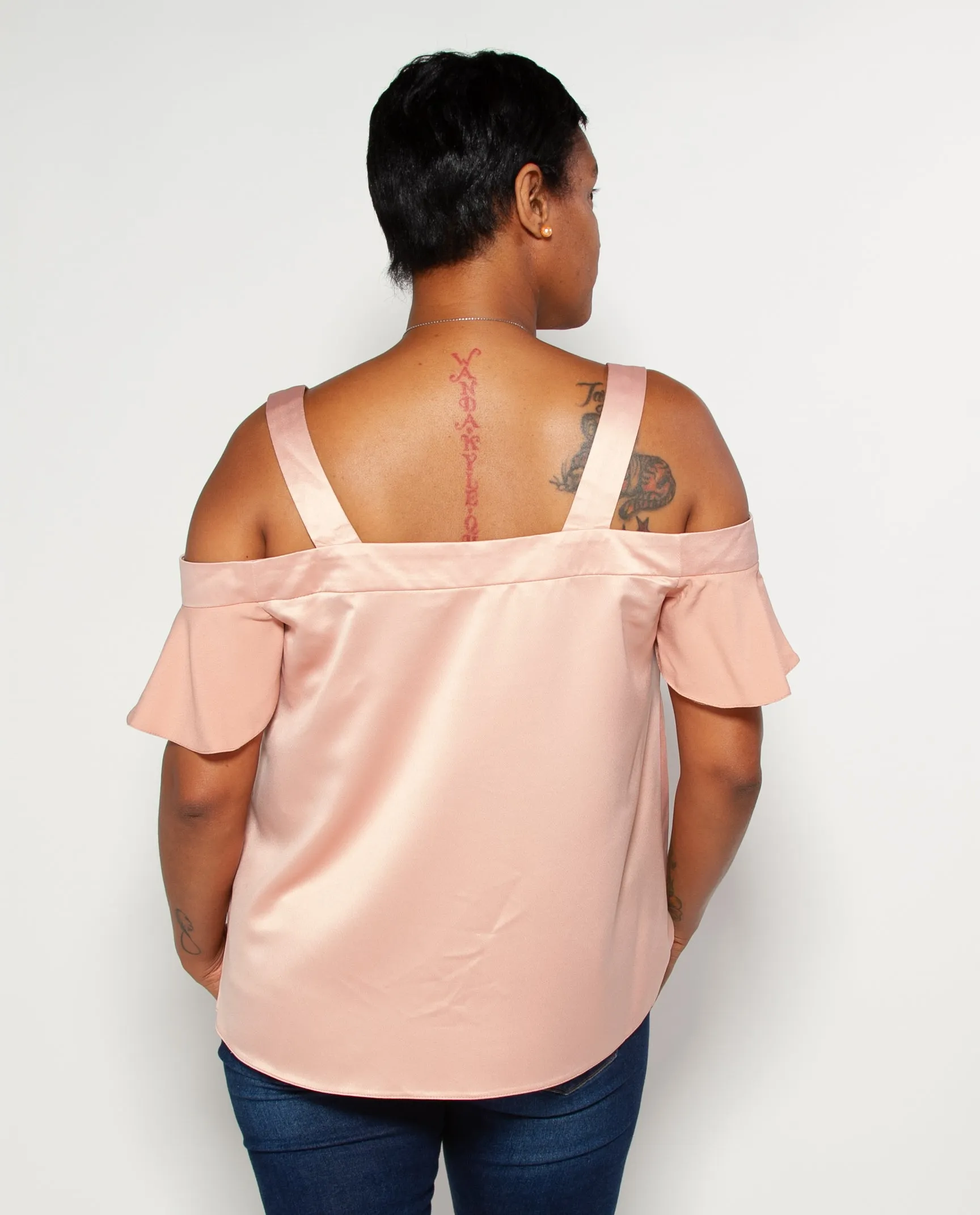 Ruffled Cold Shoulder Top