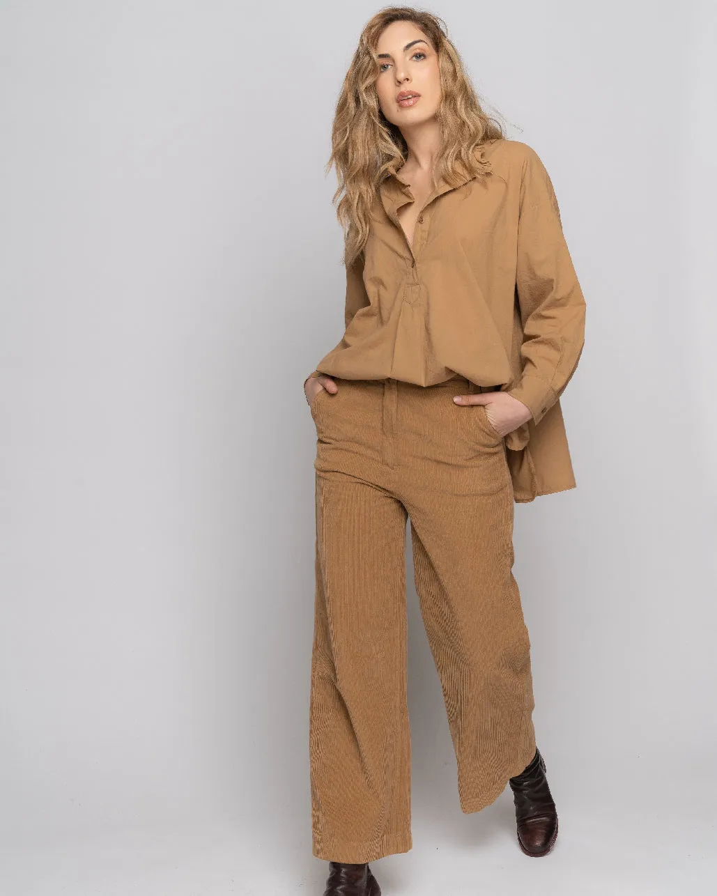 Ruffled Highneck Half-Button Shirt