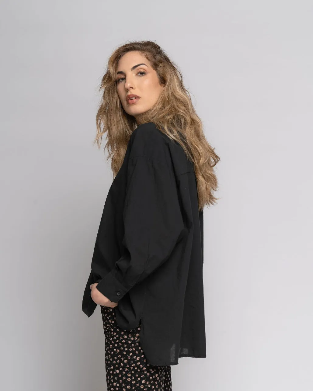 Ruffled Highneck Half-Button Shirt