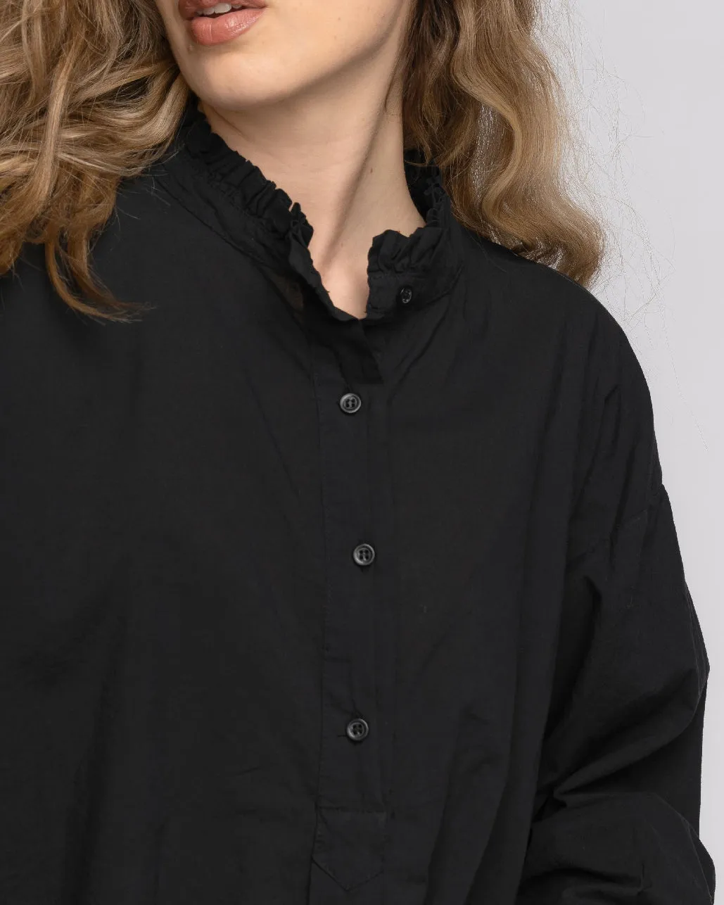 Ruffled Highneck Half-Button Shirt
