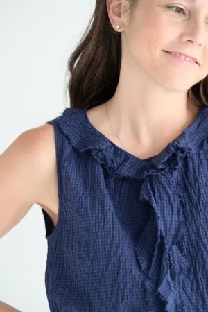 Ruffled Microcheck in Navy/Black