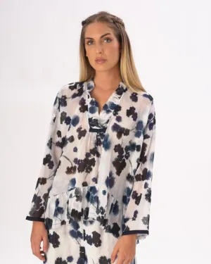 Ruffled Neck Small Floral Cotton Blouse
