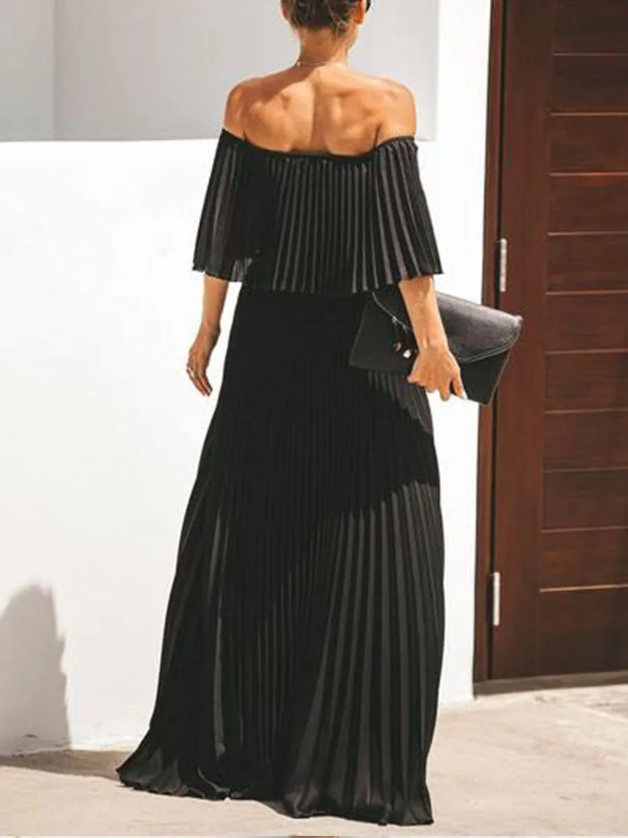 Ruffled Peated Chiffon Maxi Dress