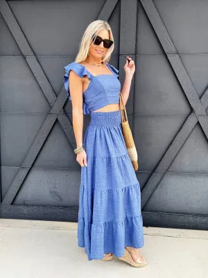 Ruffled Tiered Skirt Set In Blue
