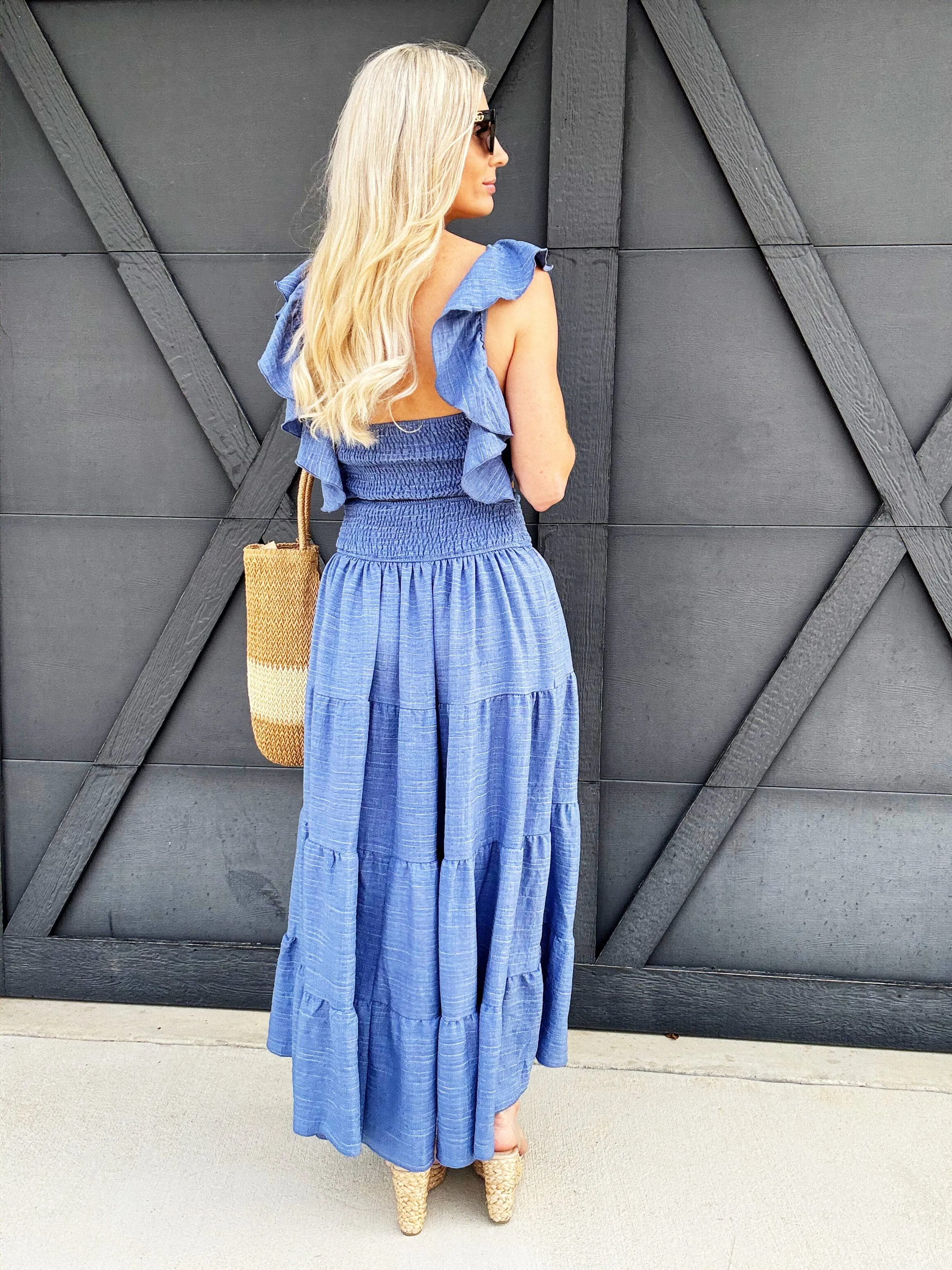 Ruffled Tiered Skirt Set In Blue