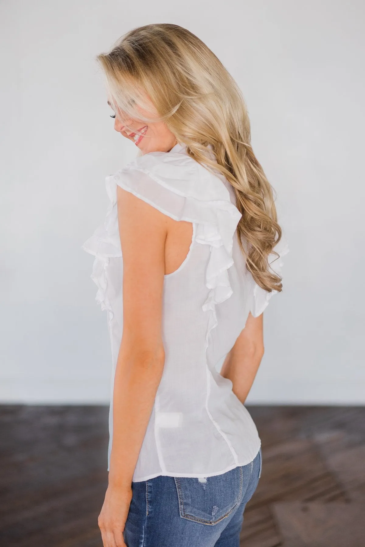 Ruffled Up Cutie Top - White