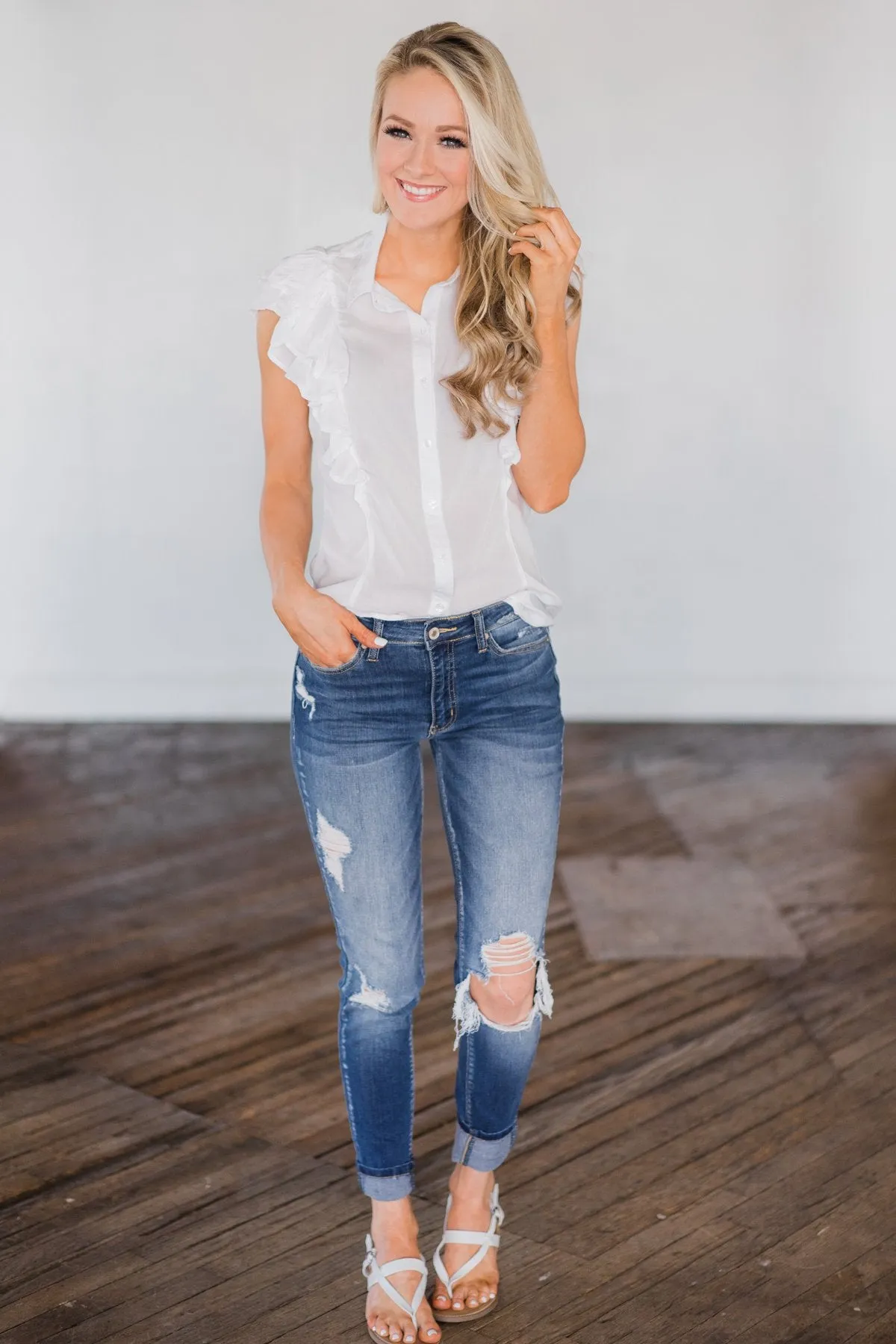 Ruffled Up Cutie Top - White