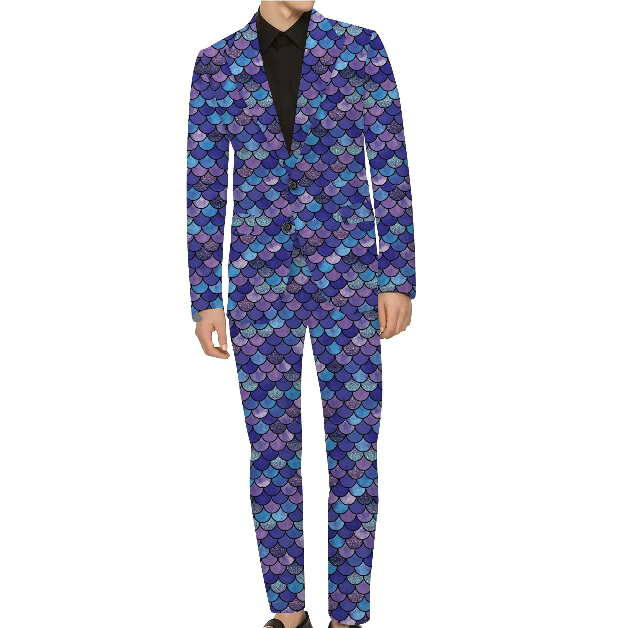 Rulercosplay Mermaid Scales Men Jacket Slim 2 Button Blazer Pants For Party