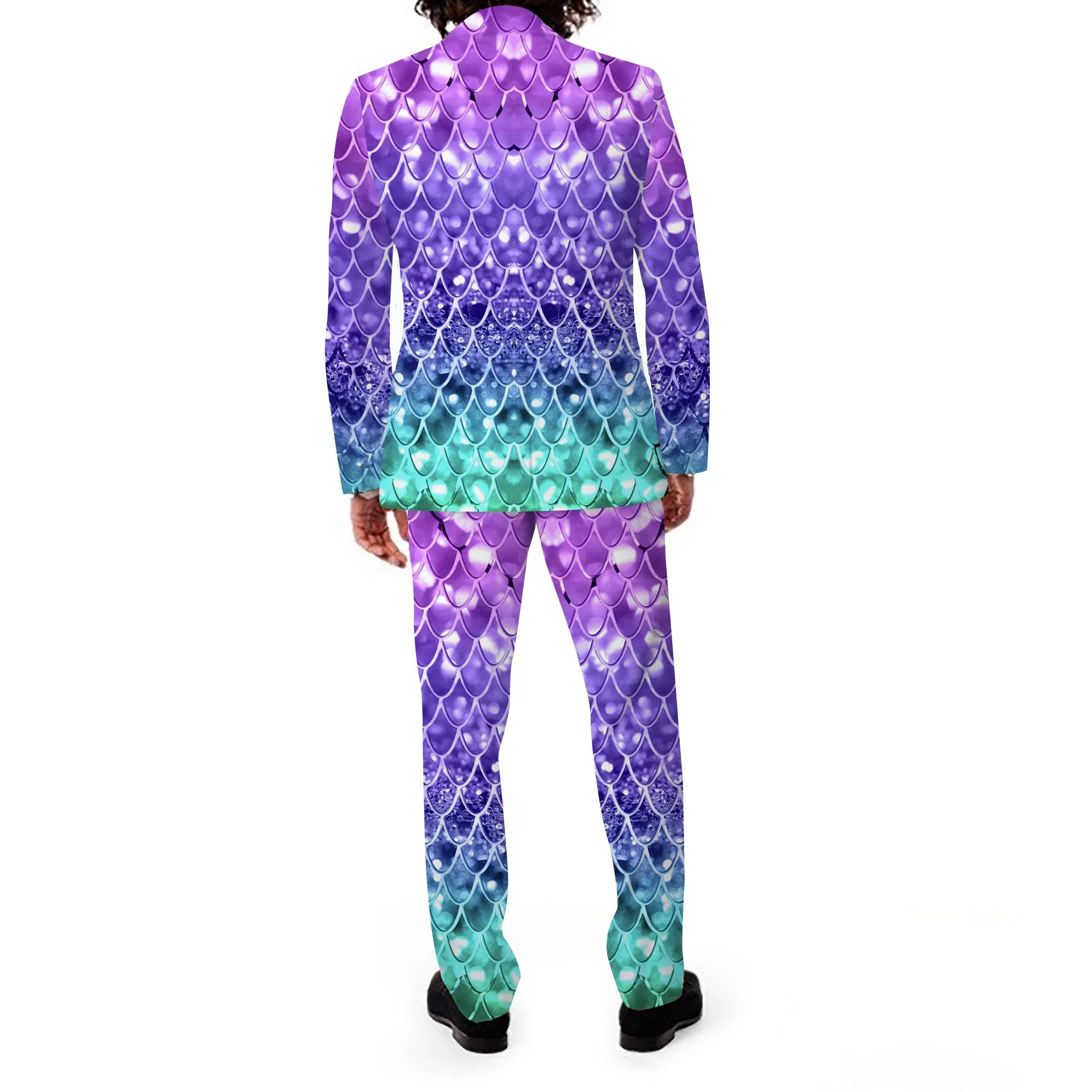 Rulercosplay Mermaid Scales Men Jacket Slim 2 Button Blazer Pants For Party