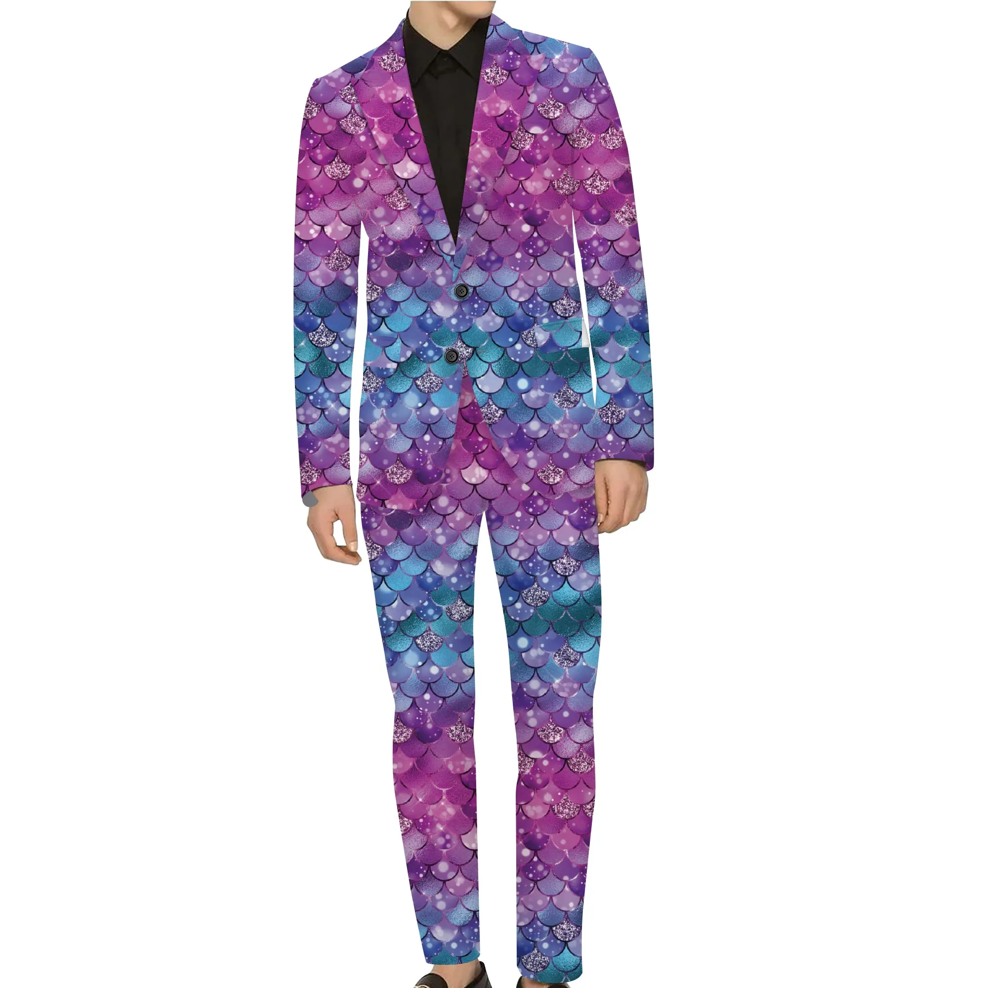 Rulercosplay Mermaid Scales Men Jacket Slim 2 Button Blazer Pants For Party