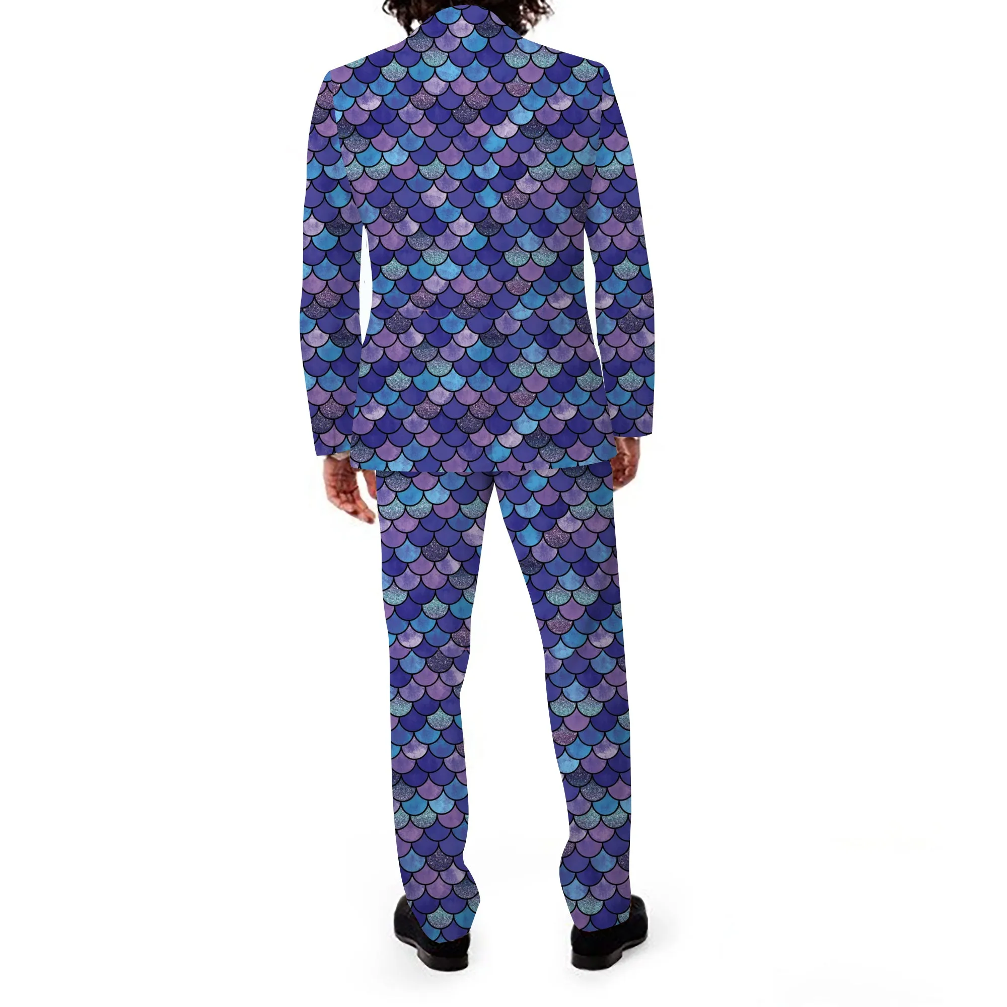 Rulercosplay Mermaid Scales Men Jacket Slim 2 Button Blazer Pants For Party
