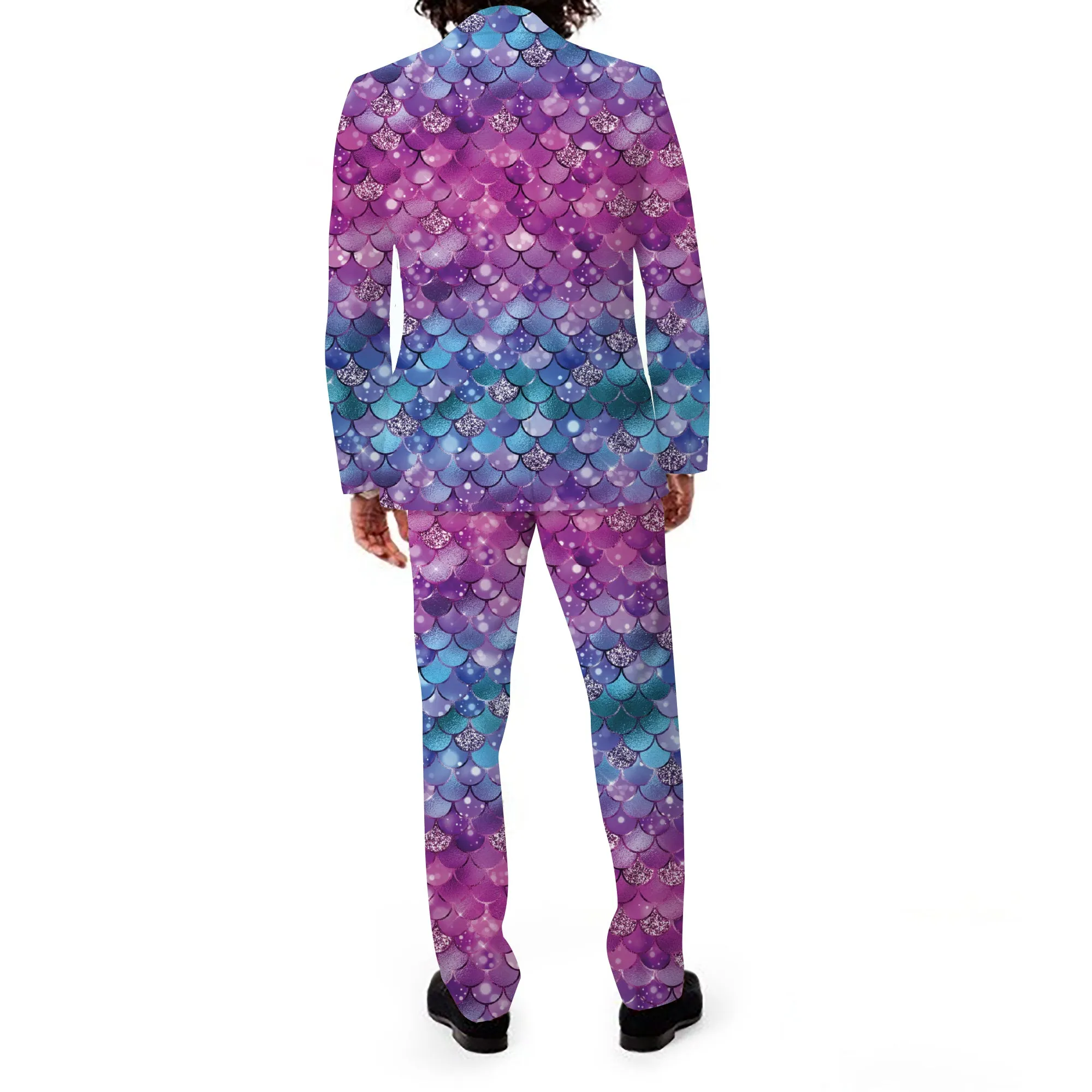 Rulercosplay Mermaid Scales Men Jacket Slim 2 Button Blazer Pants For Party