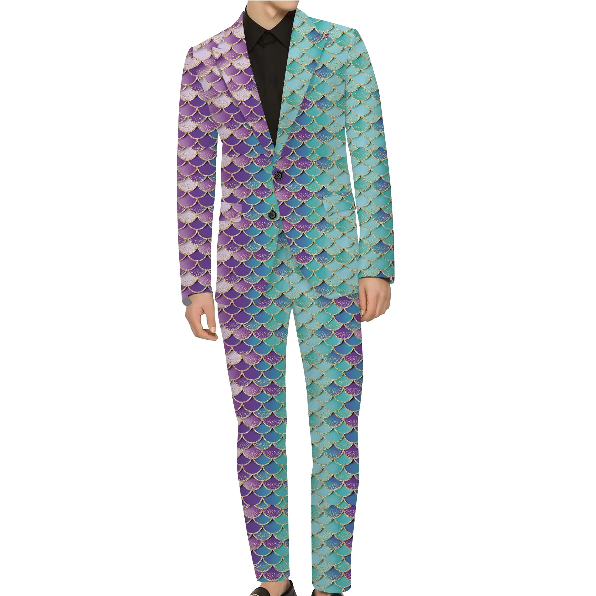 Rulercosplay Mermaid Scales Men Jacket Slim 2 Button Blazer Pants For Party