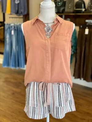 Rum Sleeveless Button Down Shirt