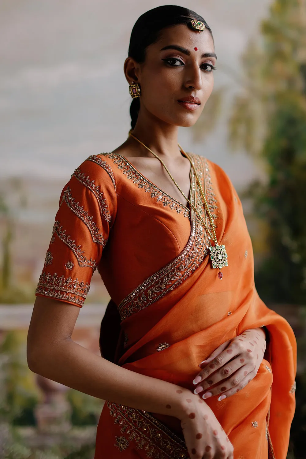 Rust Orange Saree Set