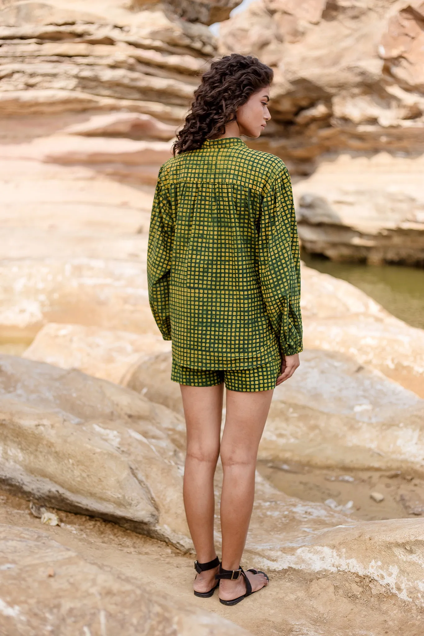 Sabrina Top in Grass Grid Block
