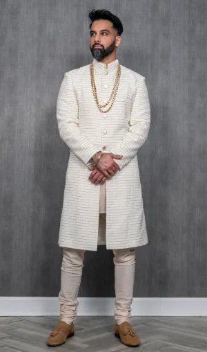 SANJAY White and Gold Sherwani