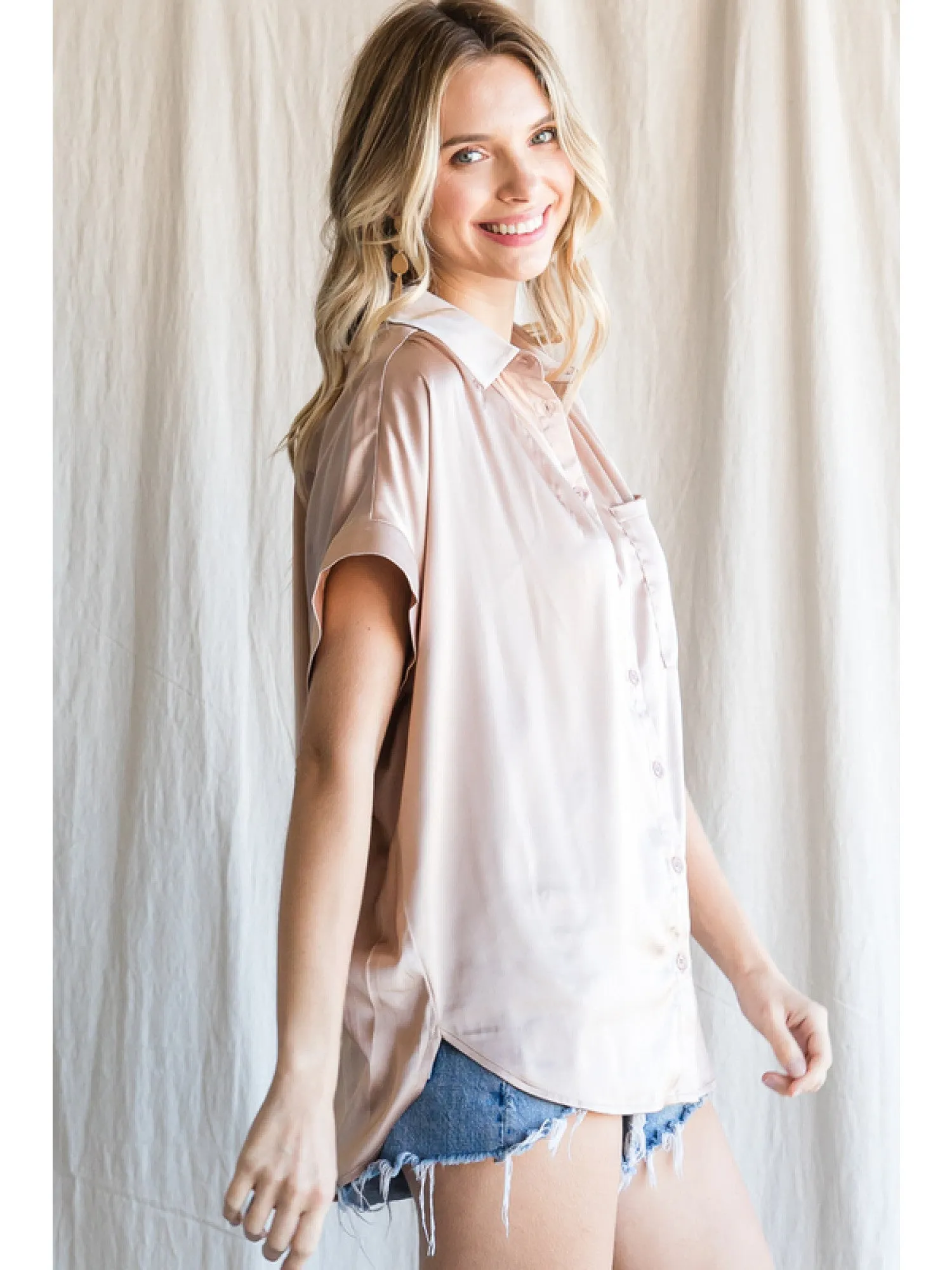 Satin Button Down Blouse