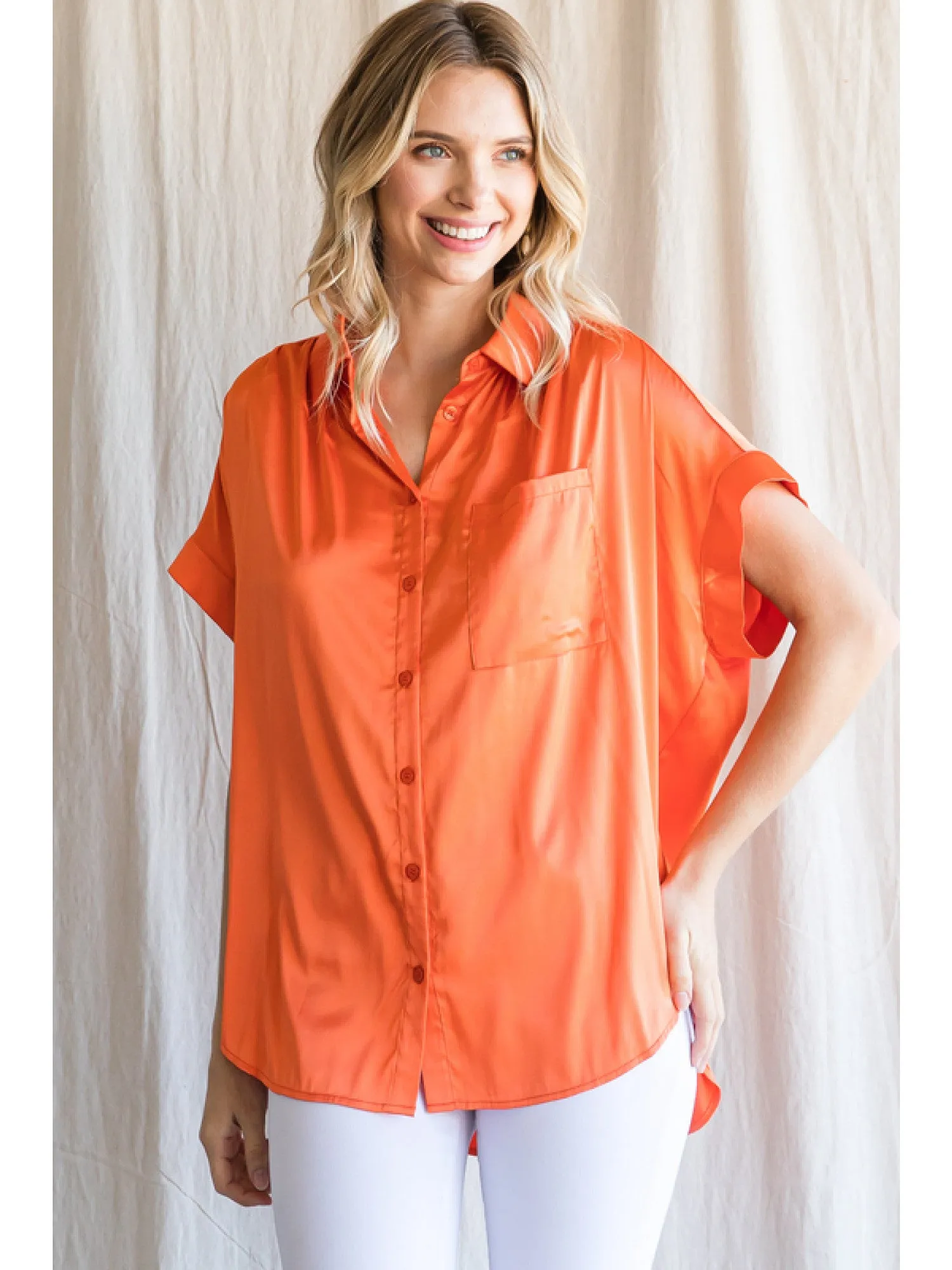 Satin Button Down Blouse