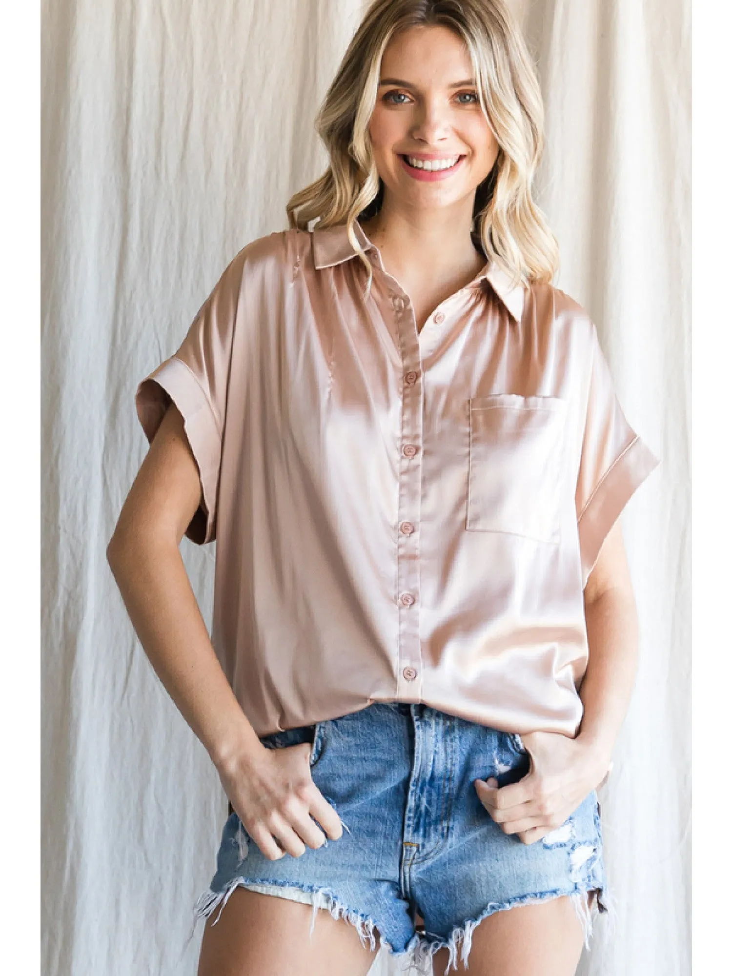 Satin Button Down Blouse