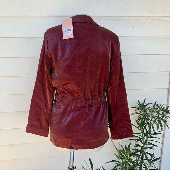 Scotch &amp; Soda Dress Blazer Shiny Belted Jacket NWT Metallic Plum Rust M Red