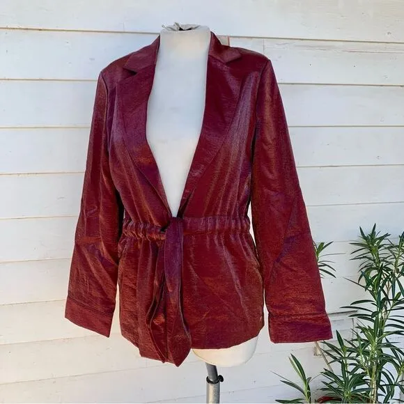 Scotch &amp; Soda Dress Blazer Shiny Belted Jacket NWT Metallic Plum Rust M Red