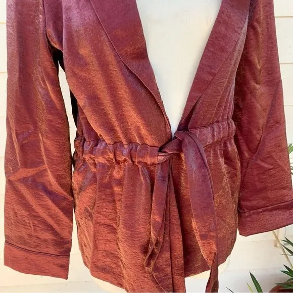 Scotch &amp; Soda Dress Blazer Shiny Belted Jacket NWT Metallic Plum Rust M Red