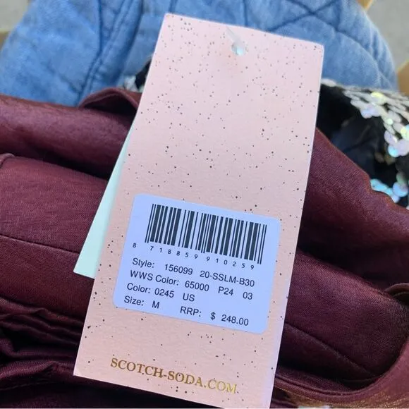 Scotch &amp; Soda Dress Blazer Shiny Belted Jacket NWT Metallic Plum Rust M Red