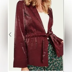 Scotch &amp; Soda Dress Blazer Shiny Belted Jacket NWT Metallic Plum Rust M Red