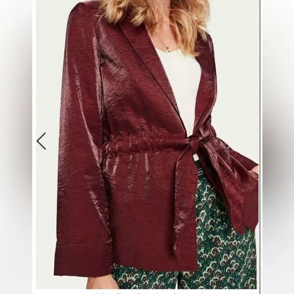 Scotch &amp; Soda Dress Blazer Shiny Belted Jacket NWT Metallic Plum Rust M Red