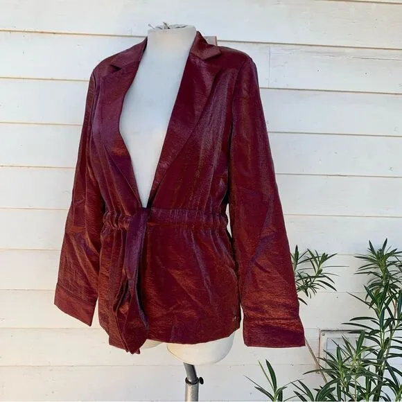 Scotch &amp; Soda Dress Blazer Shiny Belted Jacket NWT Metallic Plum Rust M Red
