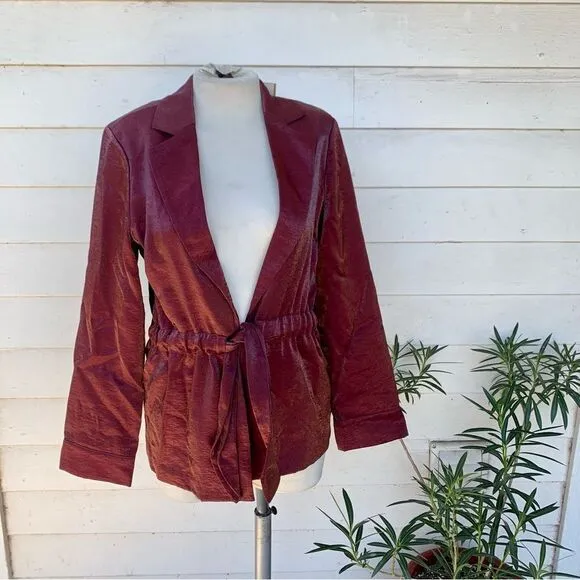 Scotch &amp; Soda Dress Blazer Shiny Belted Jacket NWT Metallic Plum Rust M Red