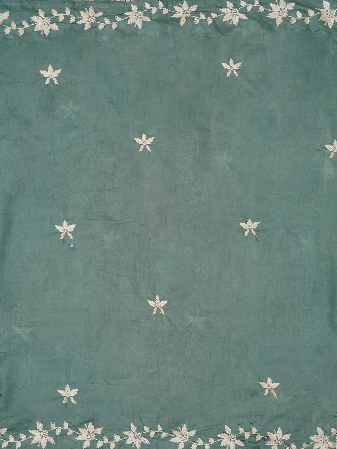 Sea Green Black Floral Printed Embroidered Dress Material with Dupatta
