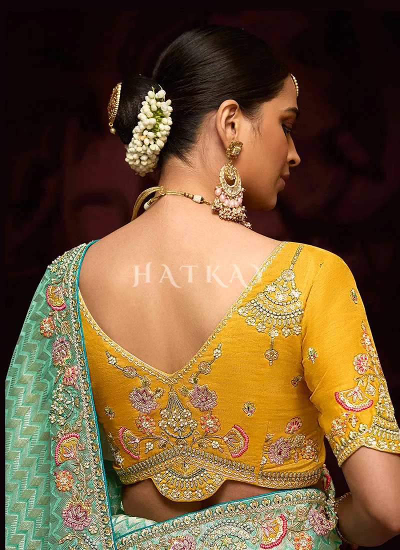 Sea Green Multi Embroidery Kanjivaram Silk Saree