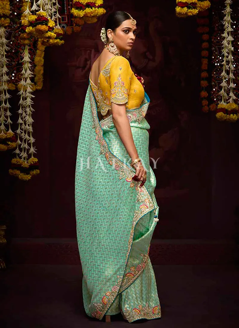Sea Green Multi Embroidery Kanjivaram Silk Saree