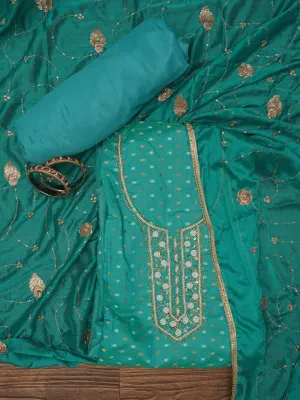 Sea Green Zari Pure Cotton Dress Material with Dupatta